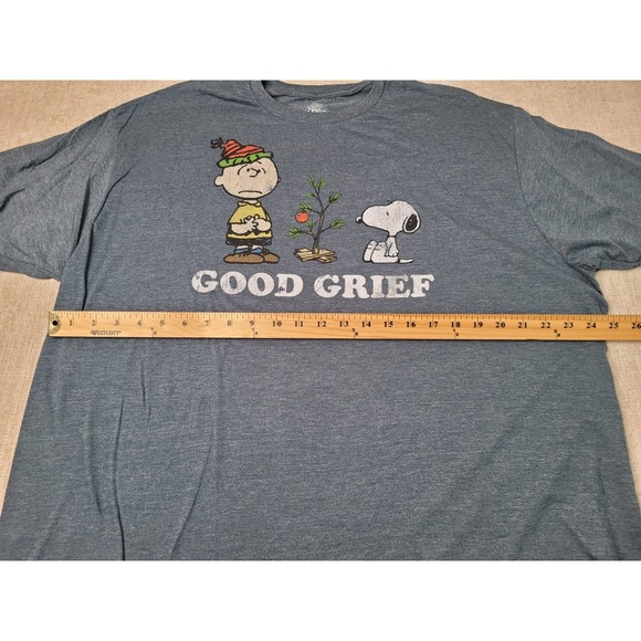 Peanuts T-Shirt Mens 2XL Blue Charlie Brown Snoopy Christmas Good Grief Graphic - Picture 4 of 7